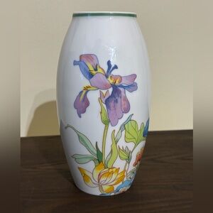 Georges Boyer Limoges France Porcelain Bud Vase - Purple Iris Pattern - 7” Tall